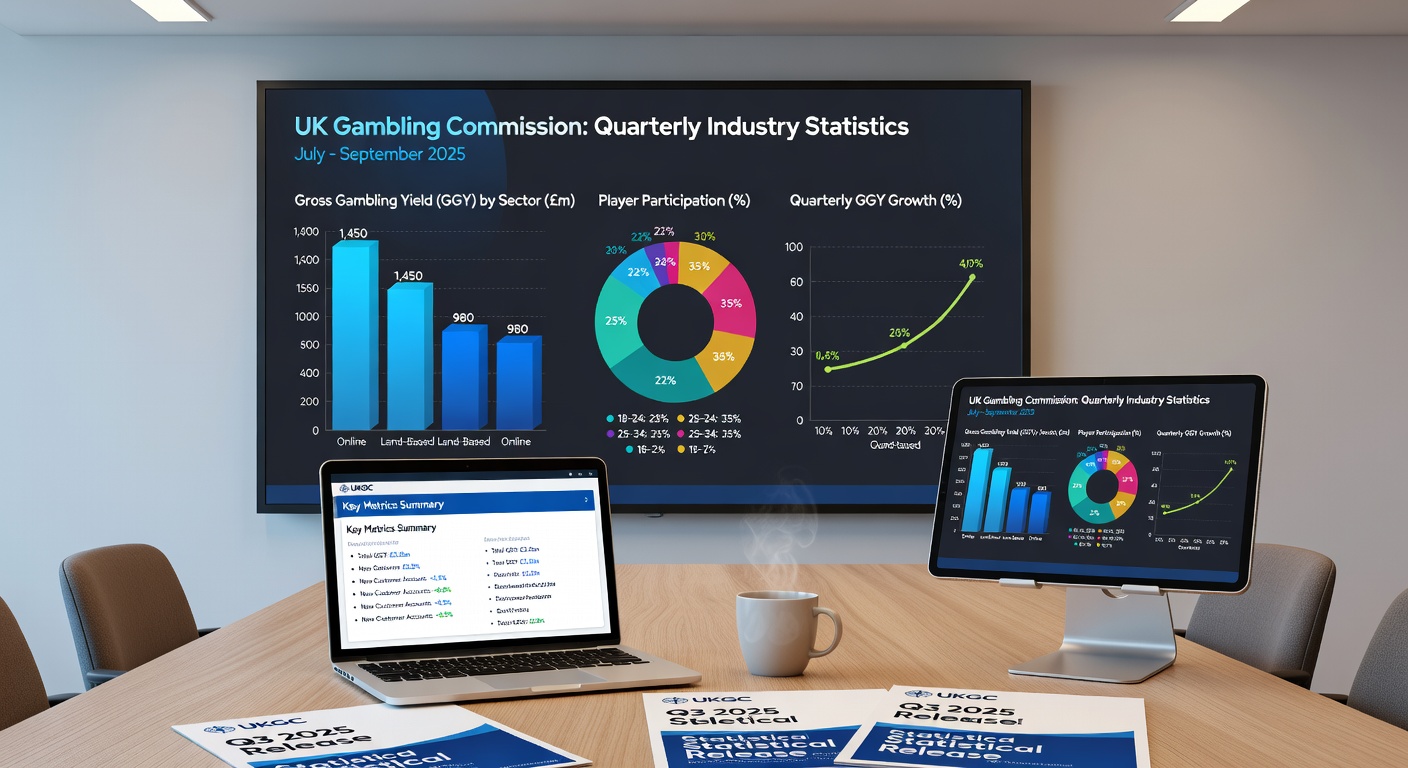 Infographic detailing UK gambling participation at 48% alongside sector-specific GGY breakdowns for Q2 2025