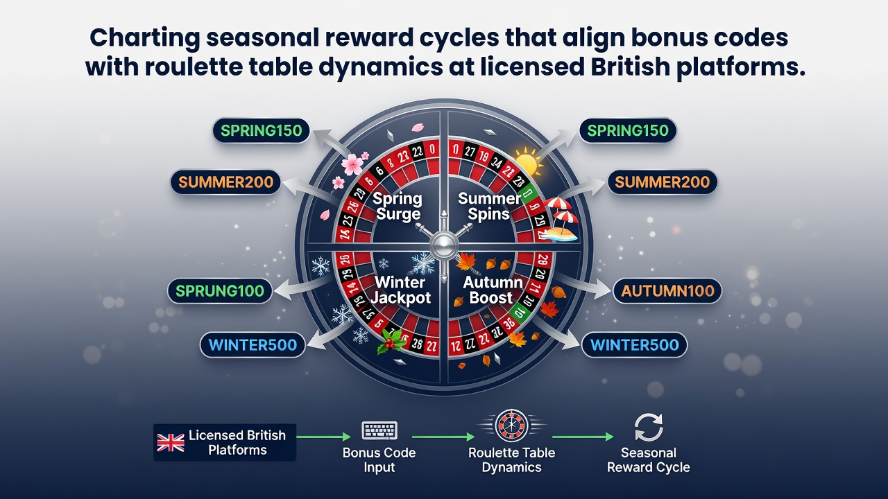 Roulette wheel with seasonal bonus code overlays at a licensed British online casino platform