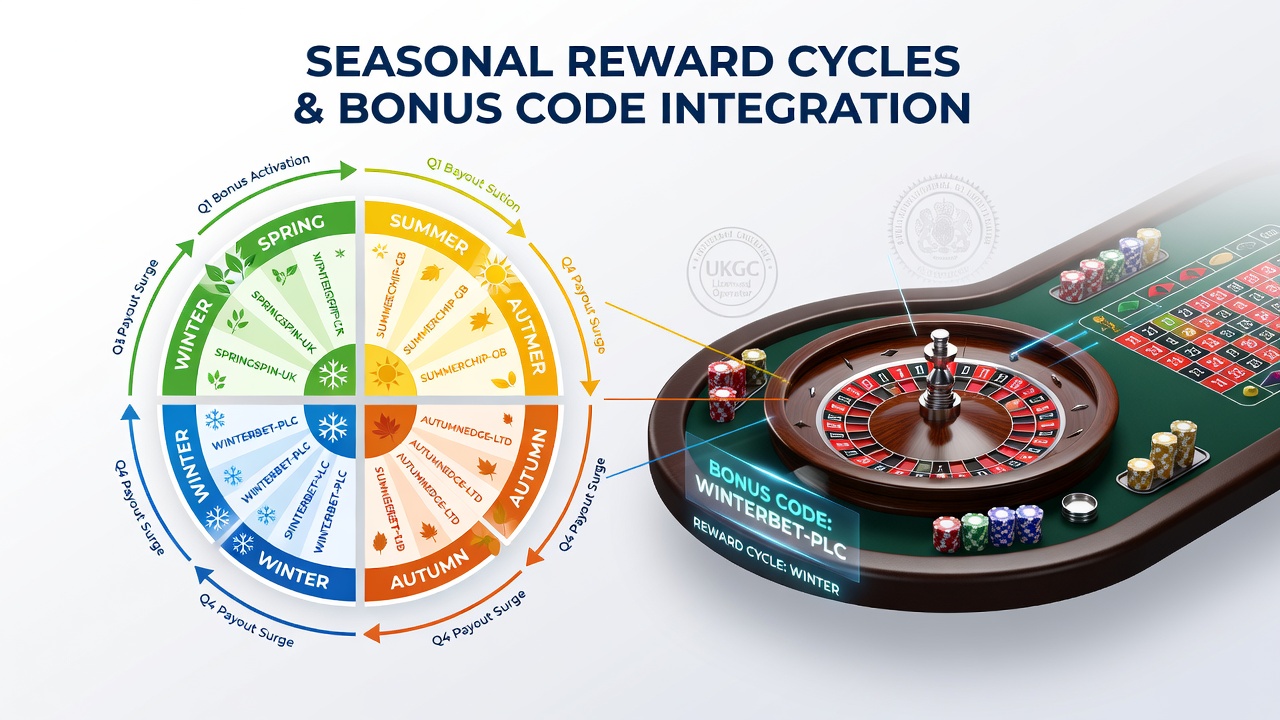 Chart displaying seasonal bonus code timelines overlaid on roulette table activity graphs from UK licensed platforms
