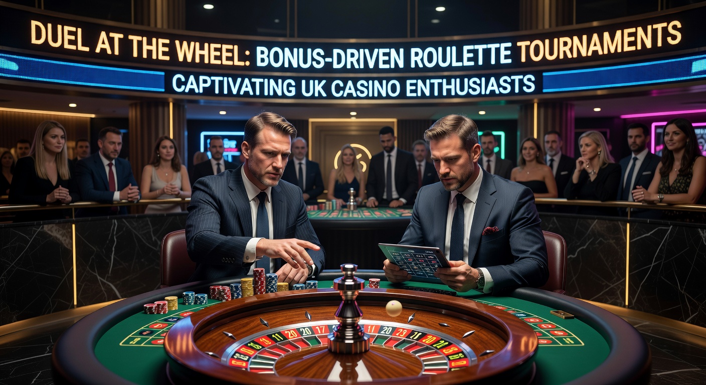 Dynamic roulette tournament scene with players competing intensely at spinning wheels under casino lights