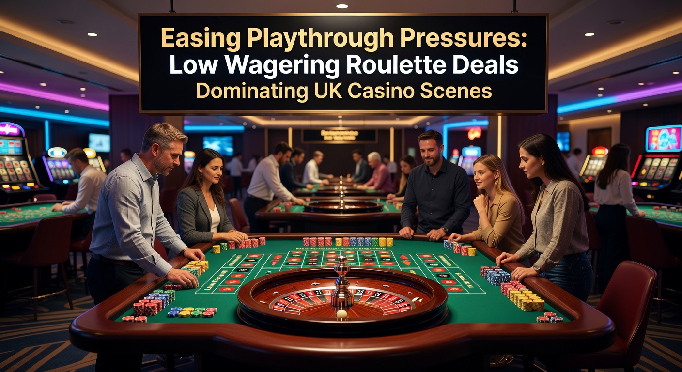 Casino player at digital roulette table celebrating a win, with graphics highlighting low 20x wagering badge and UK flag elements