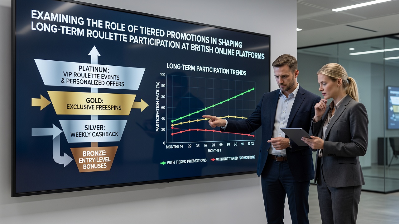 Chart displaying roulette player retention rates across loyalty tiers at UK online casinos from early 2025 through June 2026