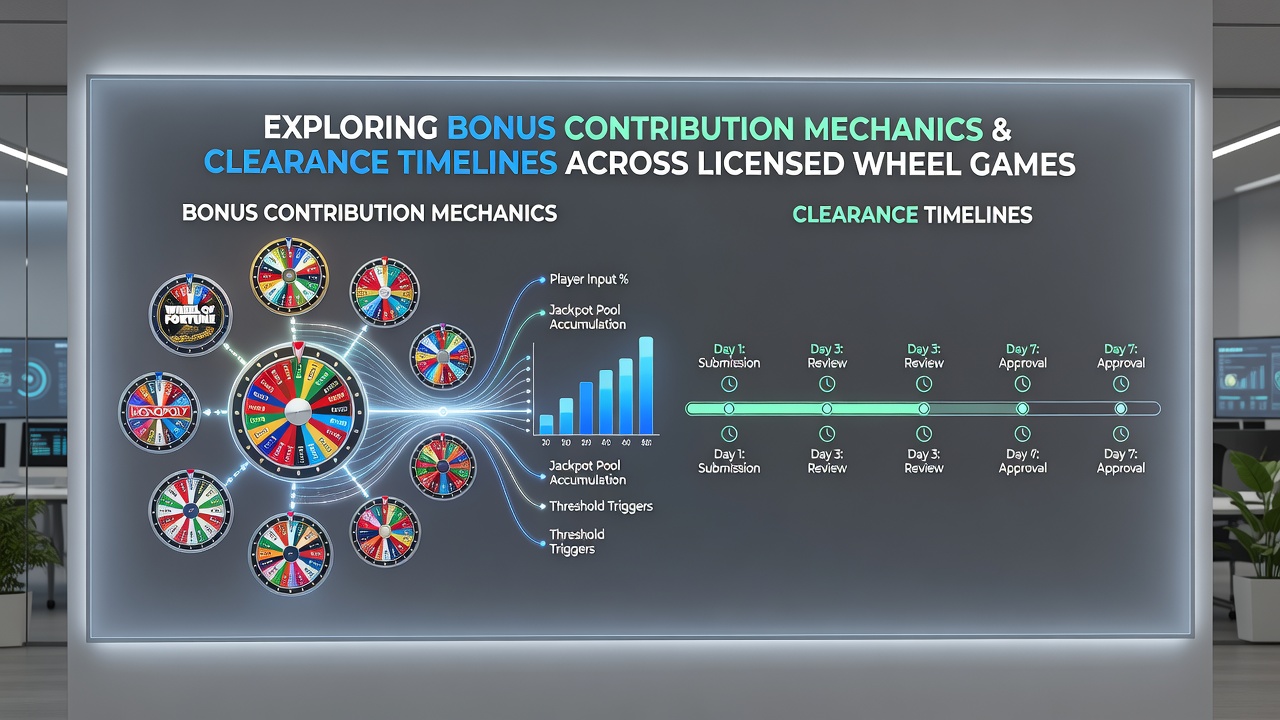 Chart comparing clearance timelines across different licensed jurisdictions for wheel game bonuses