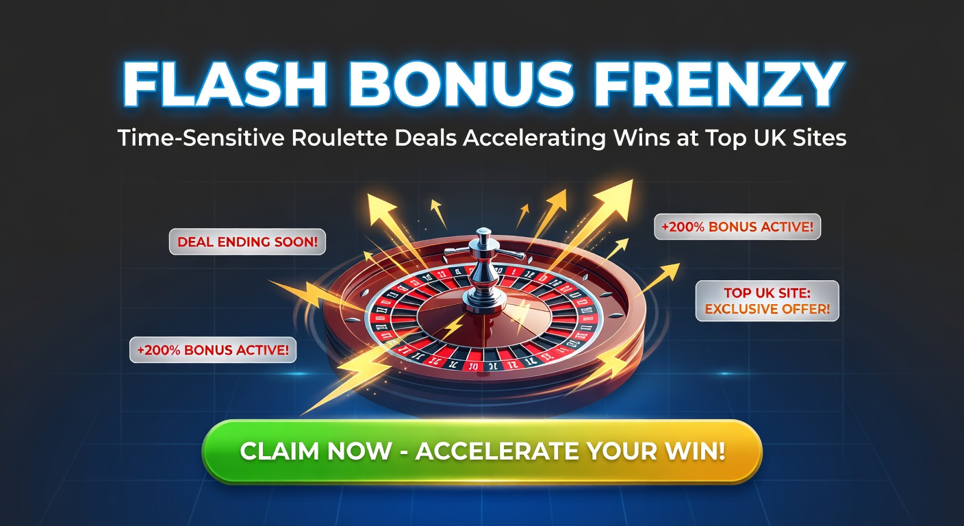 Vibrant roulette wheel spinning under flashing bonus lights at a top UK casino table, capturing the urgency of time-sensitive deals