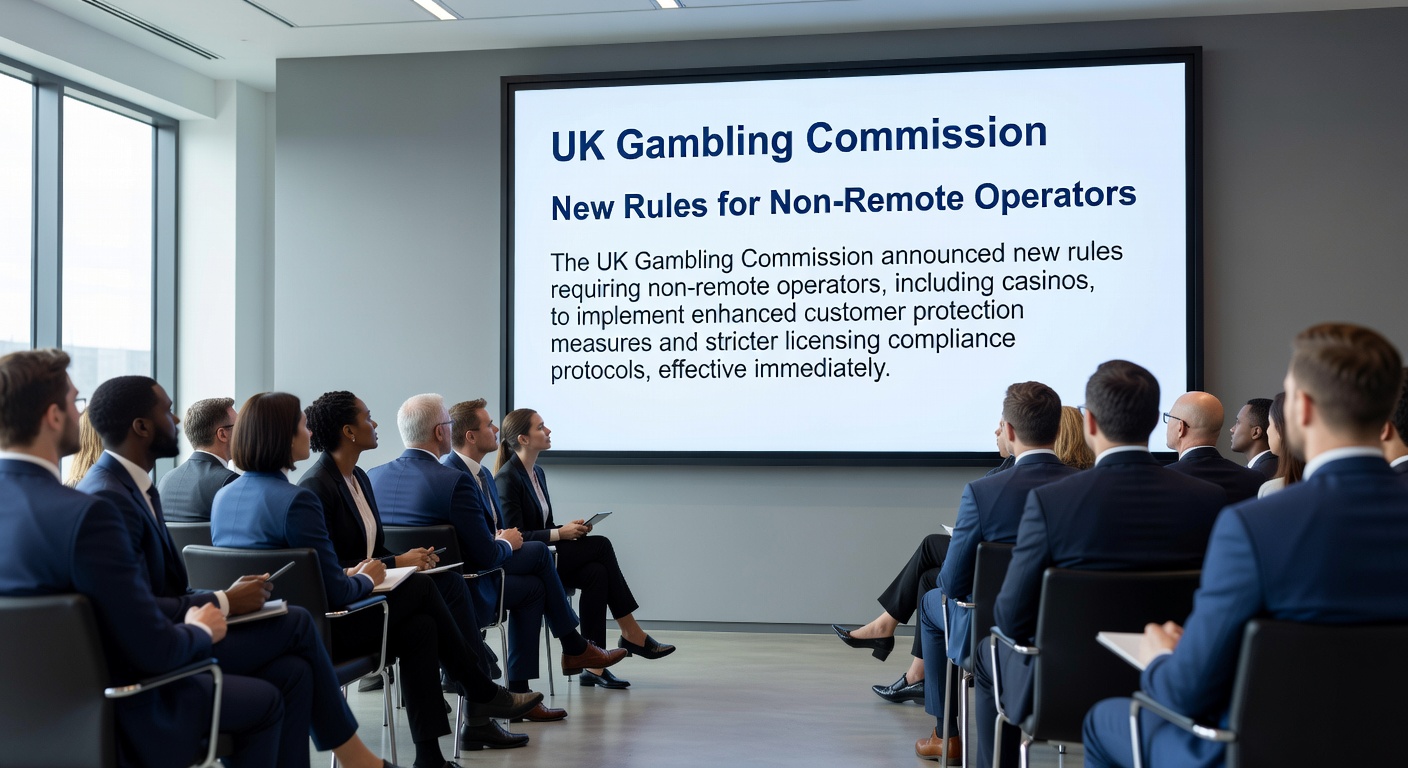 Close-up of UK Gambling Commission enforcement notice on a gaming machine, symbolizing new regulatory demands for instant compliance