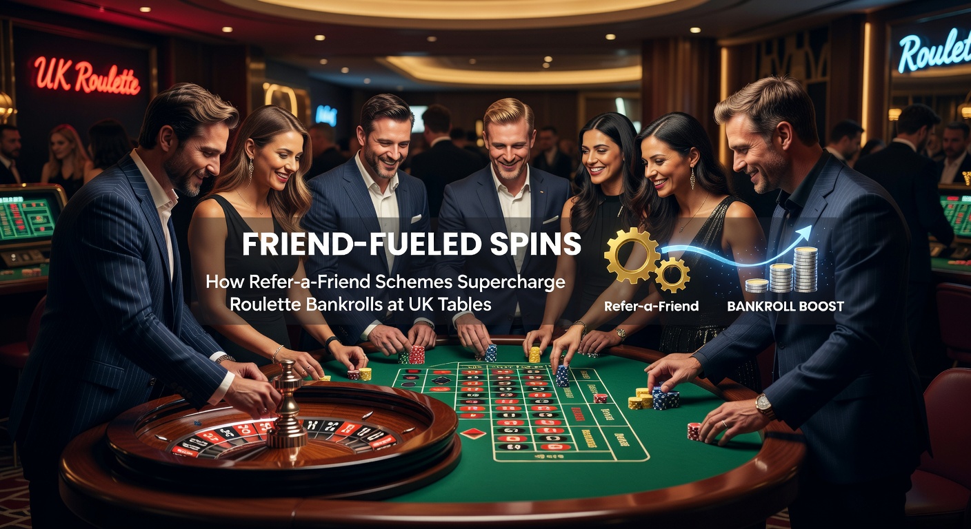 Players at a virtual roulette table sharing referral links with friends to boost their spins and bankrolls