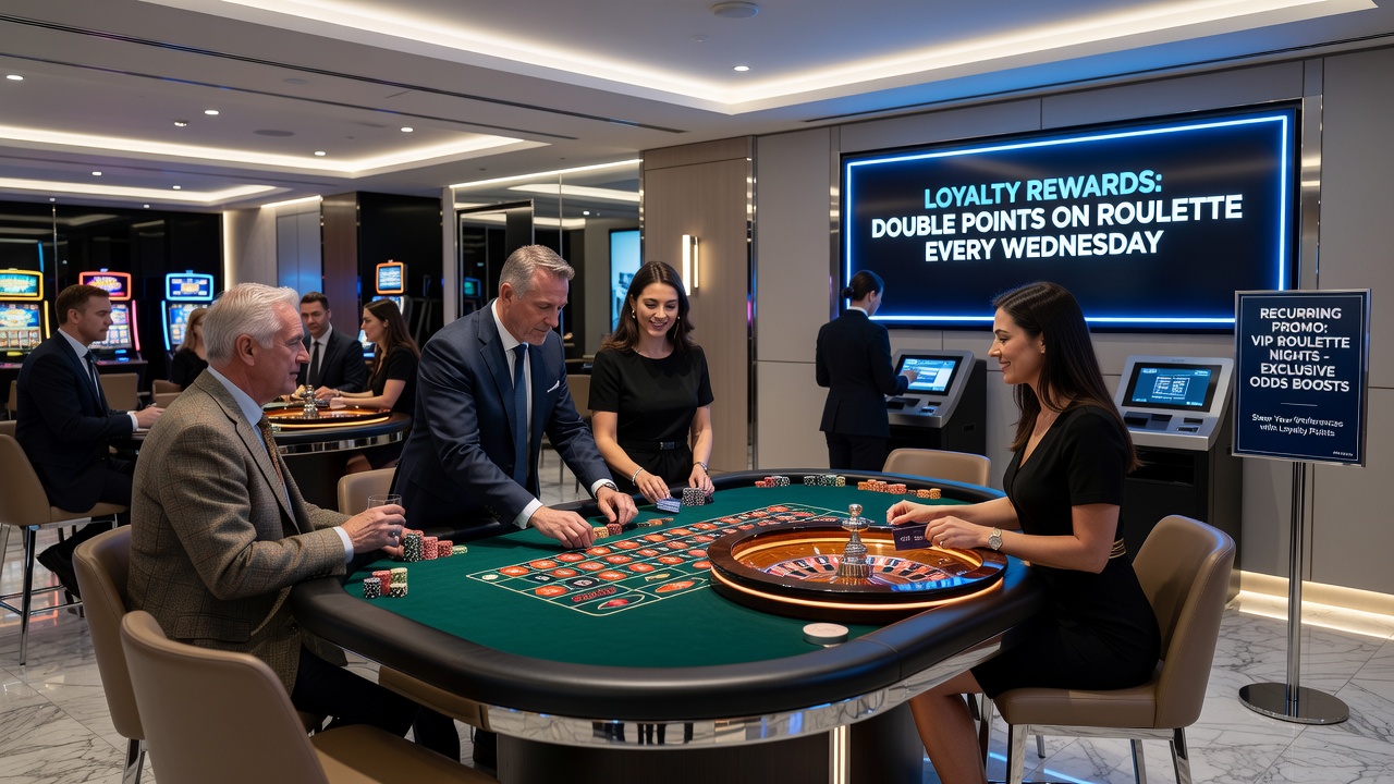 Players engaging with roulette tables while viewing loyalty reward notifications on mobile devices in a UK casino setting
