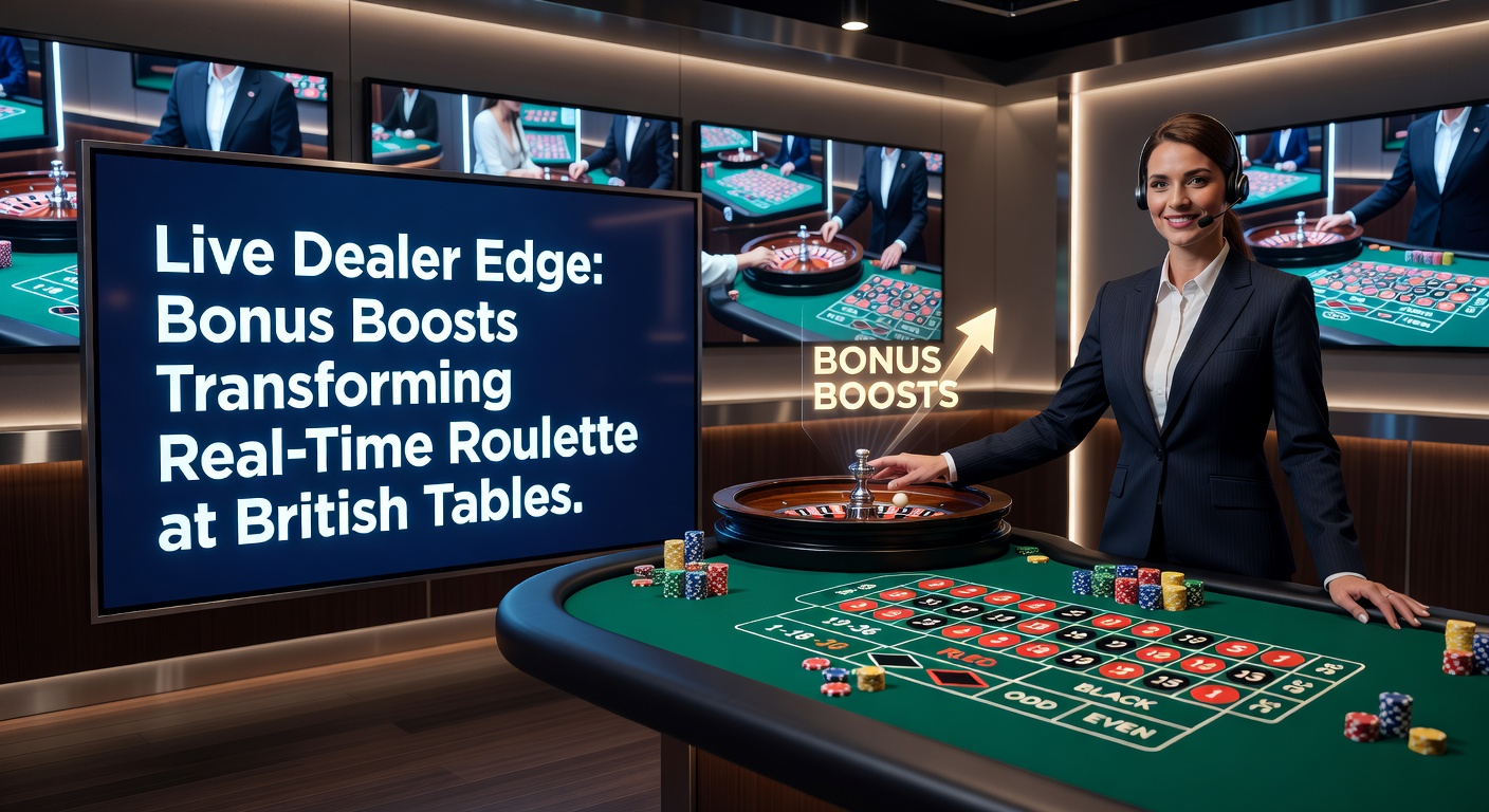 Vibrant live dealer roulette table with dealer spinning the wheel in real-time, surrounded by digital bonus overlays highlighting promotions