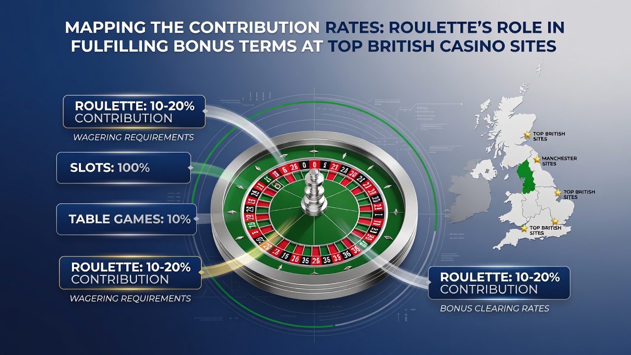 Roulette wheel with bonus contribution charts overlay at a UK casino interface