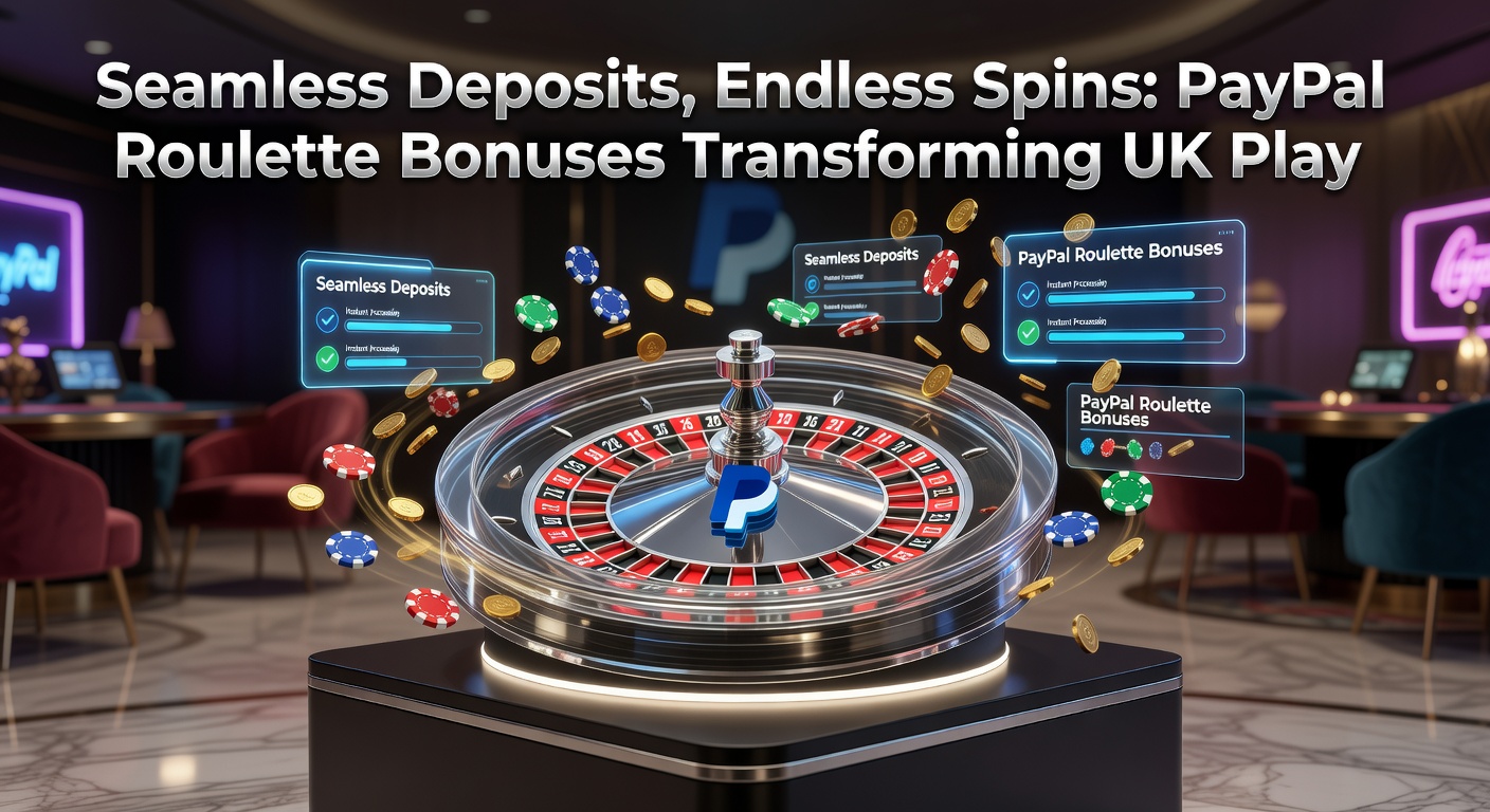 Vibrant roulette wheel spinning with PayPal logo overlay, symbolizing fast deposits and bonus spins in UK online casinos