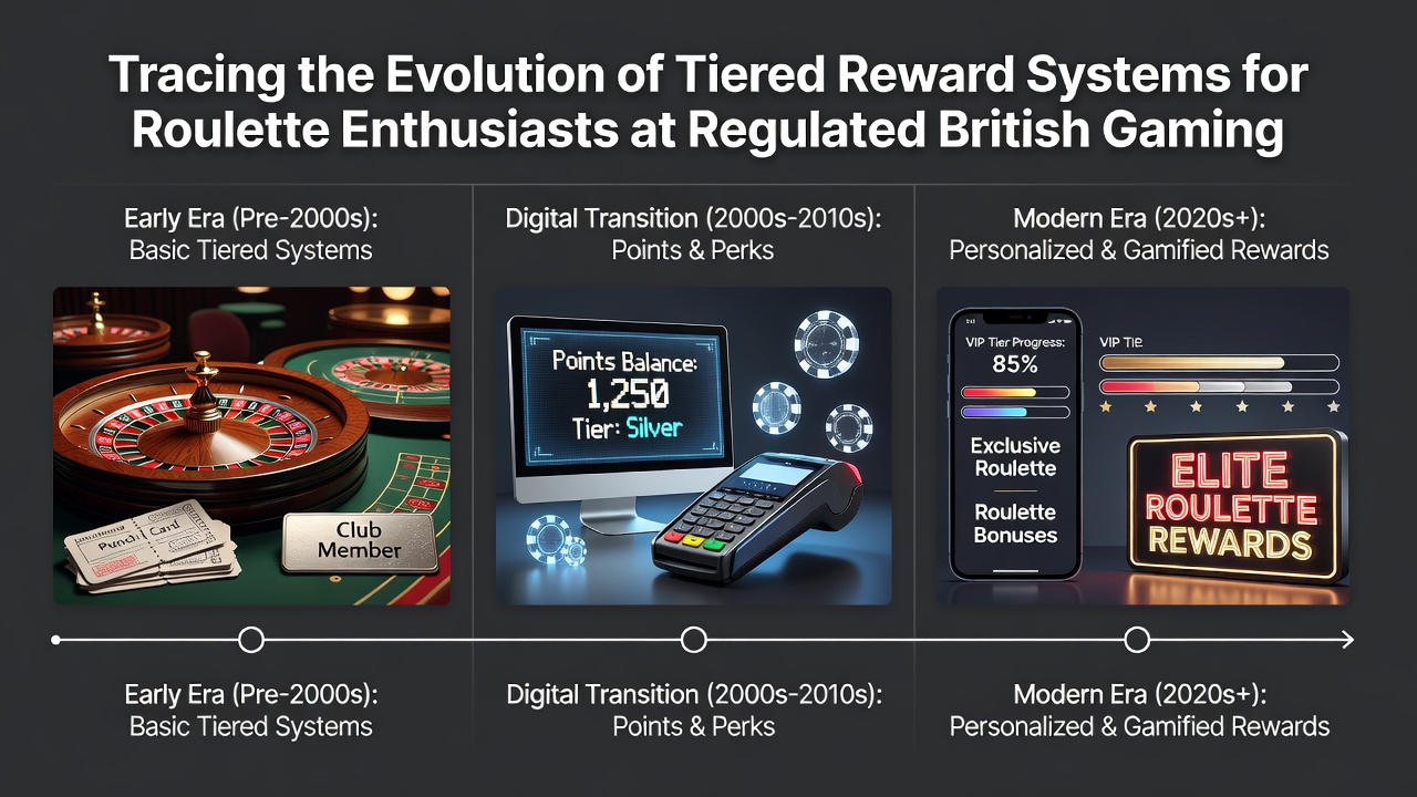 Infographic displaying tier progression levels with corresponding roulette-specific benefits like exclusive wheels and cashback rates