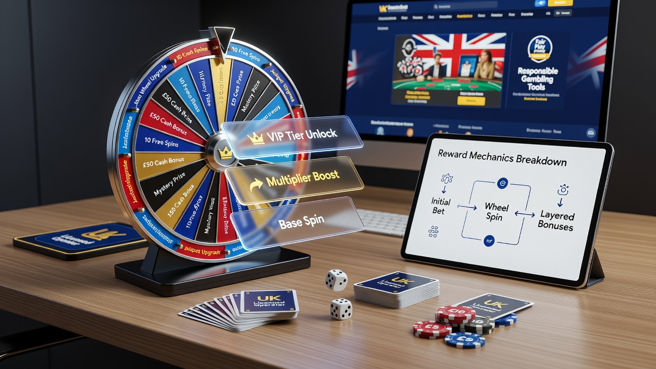 Visual breakdown of layered bonus structures in British roulette promotions showing deposit matches combined with cashback tiers